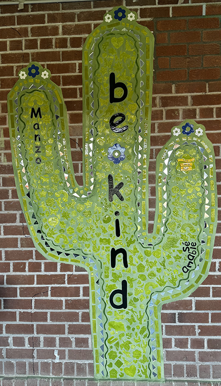A Be Kind saguaro mural
