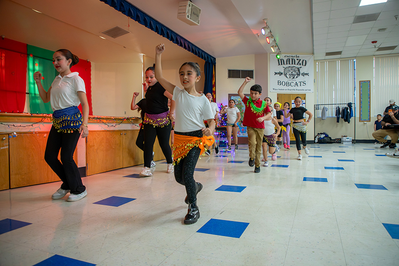 Students dance in the cafeteria